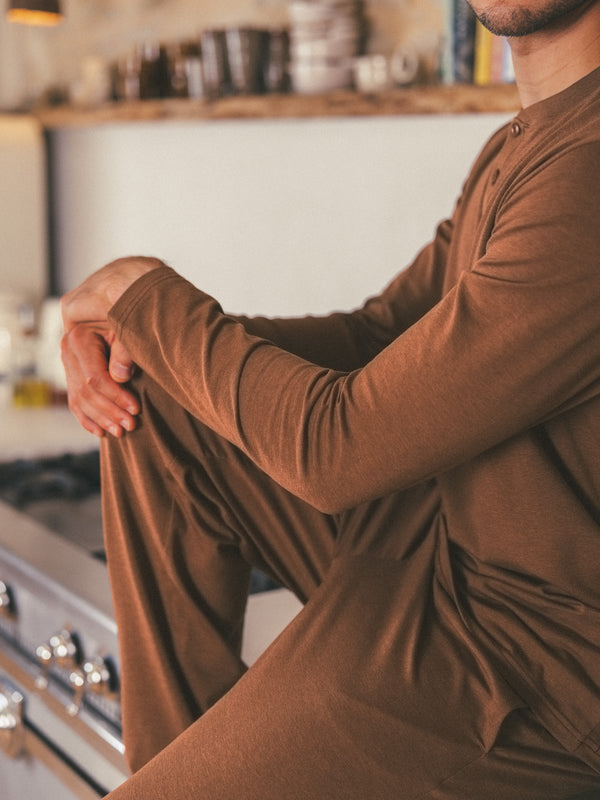 Pétrone pantalon de pyjama coton biologique tencel lyocell marron homme