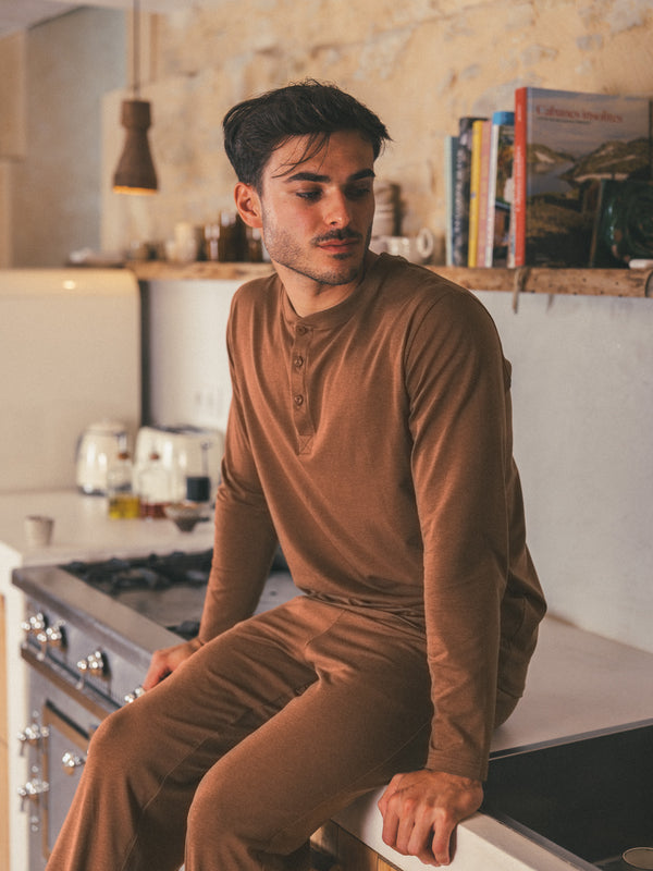 Pétrone pantalon de pyjama coton biologique tencel lyocell marron homme