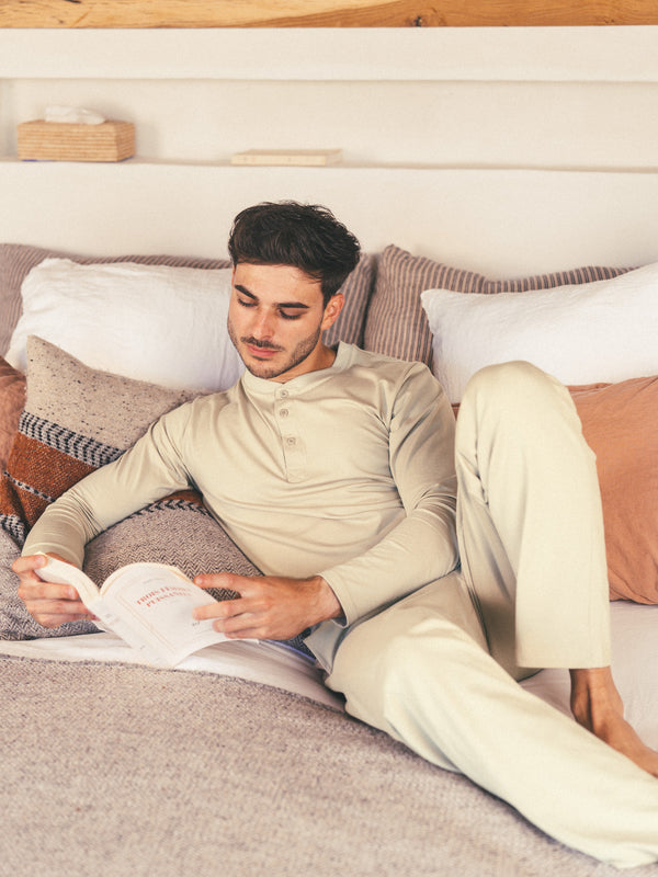 Pétrone pantalon de pyjama coton biologique tencel lyocell sable homme