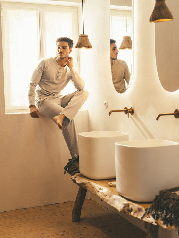 Pétrone pantalon de pyjama coton biologique tencel lyocell sable homme