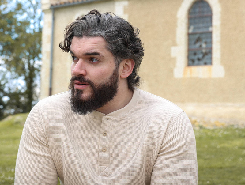 Pétrone Henley cormac manches longues coton bio Tencel beige homme#couleur_beige