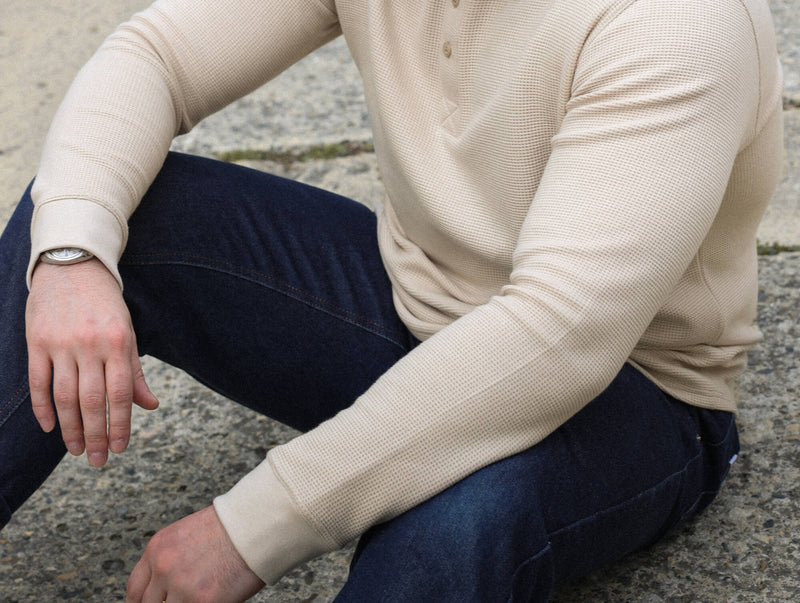 Pétrone Henley cormac manches longues coton bio Tencel beige homme#couleur_beige