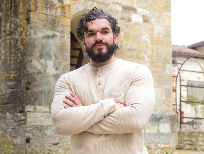 Pétrone Henley cormac manches longues coton bio Tencel beige homme#couleur_beige