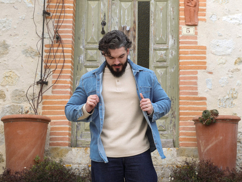 Pétrone Henley cormac manches longues coton bio Tencel beige homme#couleur_beige