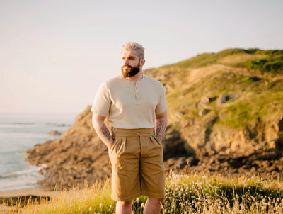 Pétrone Henley cormac manches courtes coton bio Tencel beige homme#couleur_beige