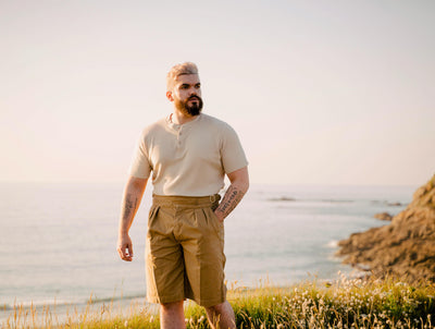 Pétrone Henley cormac manches courtes coton bio Tencel beige homme#couleur_beige
