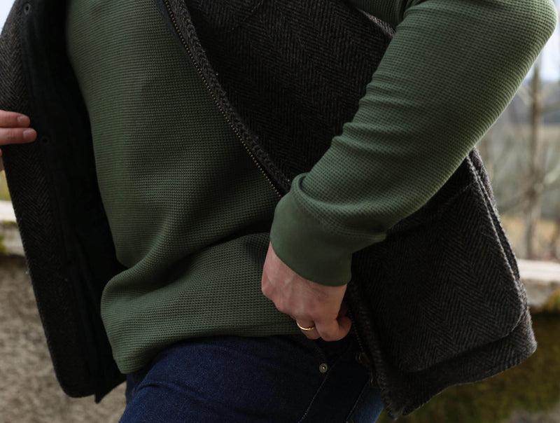 Pétrone Henley cormac manches longues coton bio Tencel vert kaki homme#couleur_vert-kaki