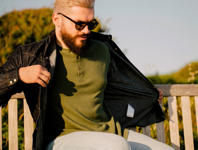 Pétrone Henley cormac manches courtes coton bio Tencel vert kaki homme#couleur_vert-kaki