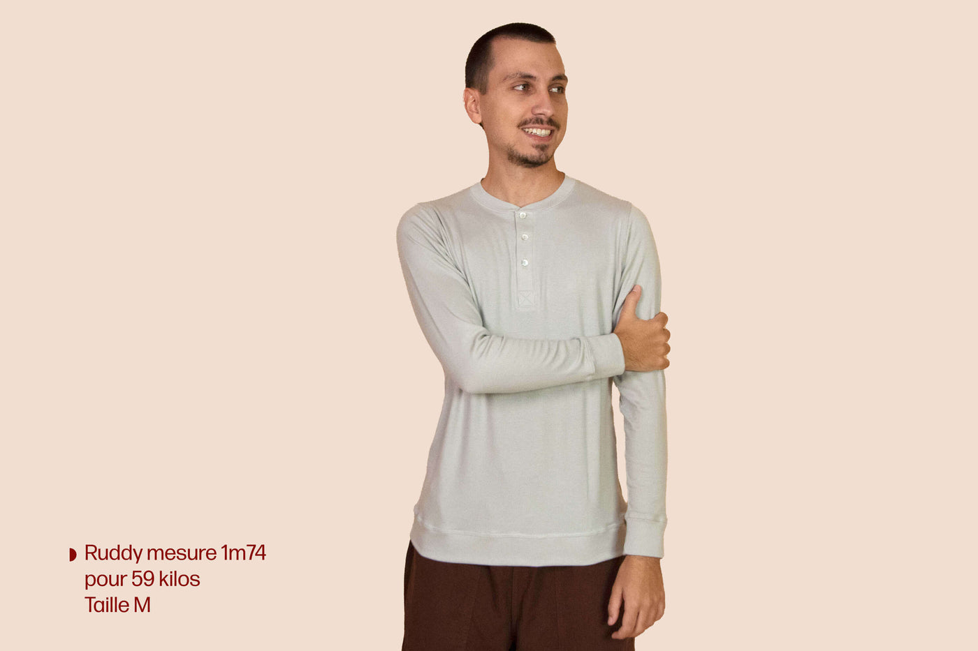 Pétrone Henley manches longues laine mérinos Tencel Gris Clair homme#couleur_gris-clair