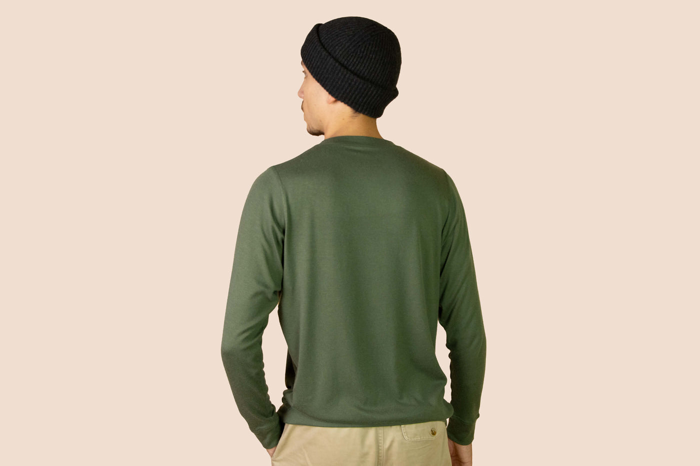 Pétrone Henley manches longues laine mérinos Tencel Vert Kaki homme#couleur_vert-kaki