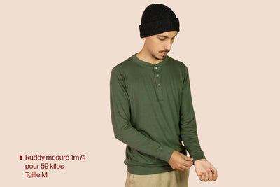 Pétrone Henley manches longues laine mérinos Tencel Vert Kaki homme#couleur_vert-kaki