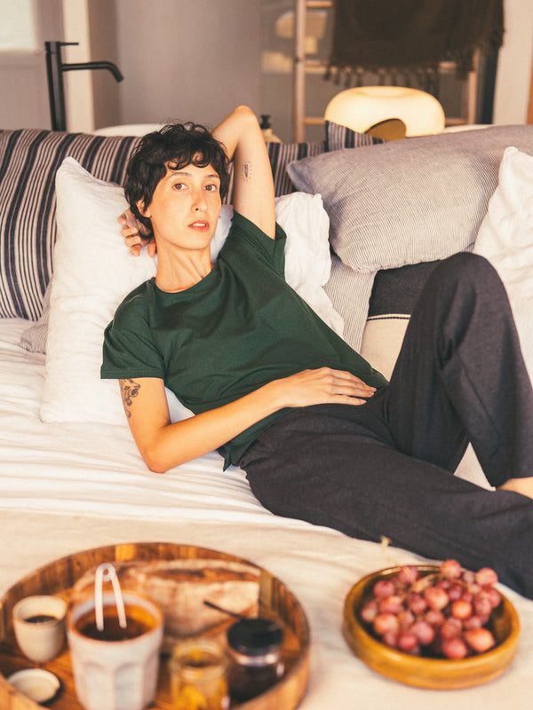 Pétrone pyjama femme coton bio tencel lyocell bordeaux foncé