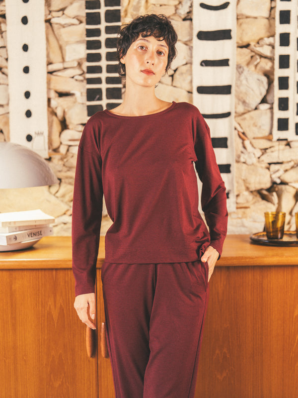 Pétrone t-shirt boxy coton bio tencel lyocell bordeaux foncé femme