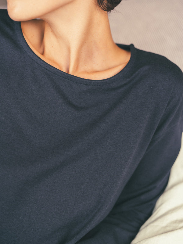 Pétrone t-shirt boxy coton bio tencel lyocell bleu marine femme