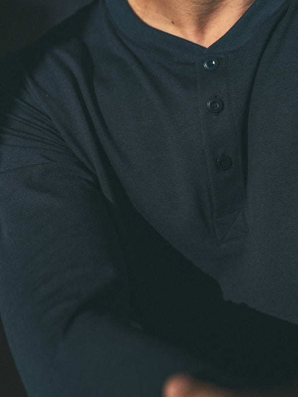 Pétrone henley homme manches longues confortable coton biologique tencel lyocell bleu marine