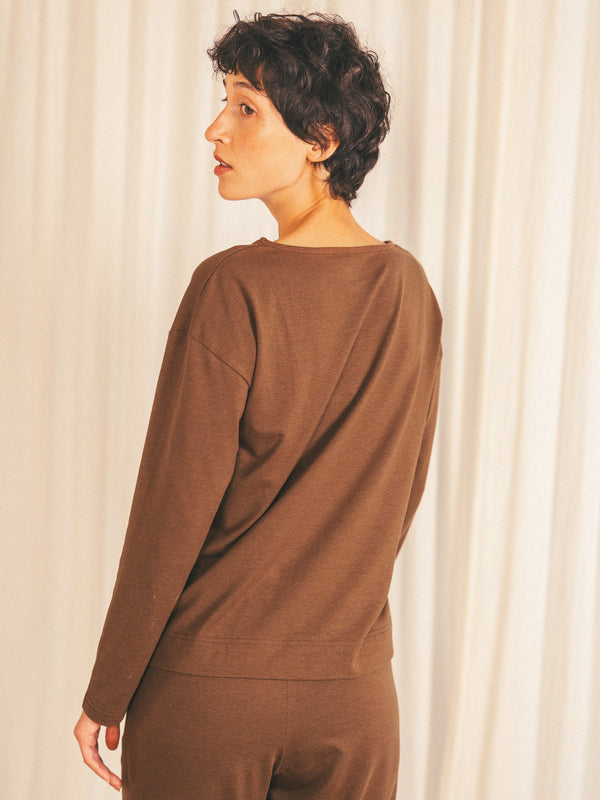 Pétrone t-shirt boxy coton bio tencel lyocell chocolat femme