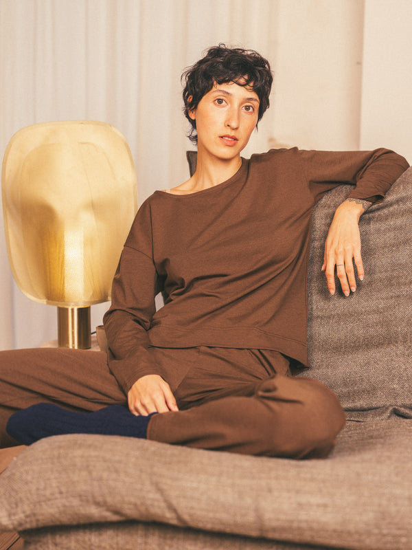 Pétrone t-shirt boxy coton bio tencel lyocell chocolat femme