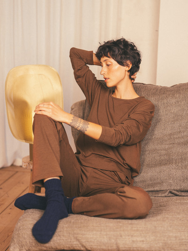 Pétrone t-shirt boxy coton bio tencel lyocell chocolat femme