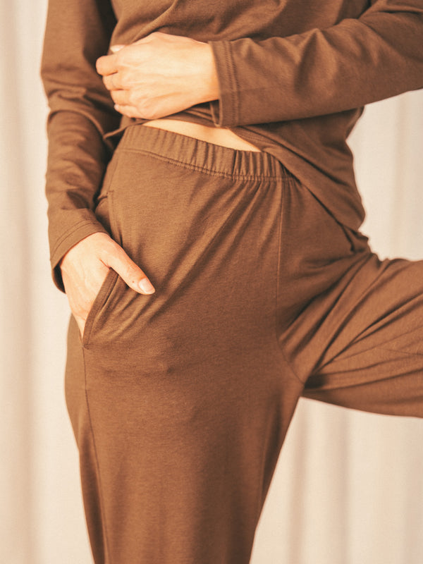 Pétrone pantalon de pyjama coton biologique tencel lyocell marron femme