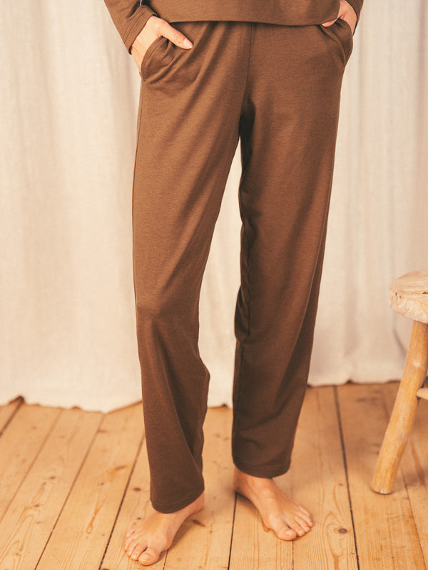 Pétrone pantalon de pyjama coton biologique tencel lyocell marron femme