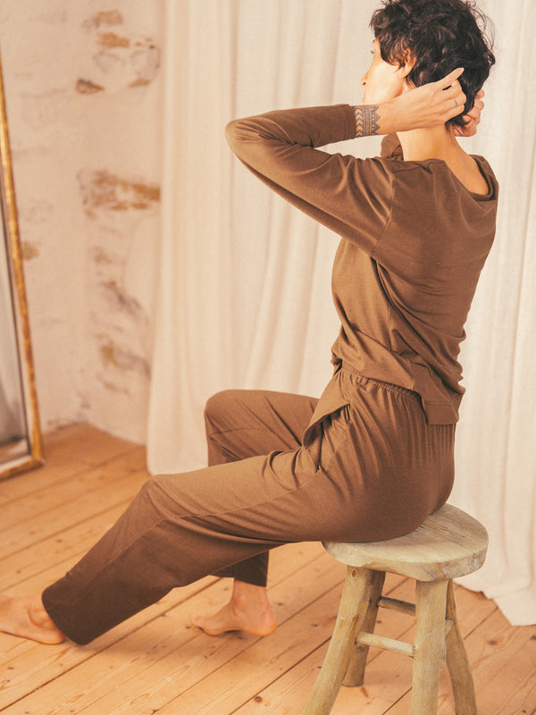 Pétrone pantalon de pyjama coton biologique tencel lyocell marron femme
