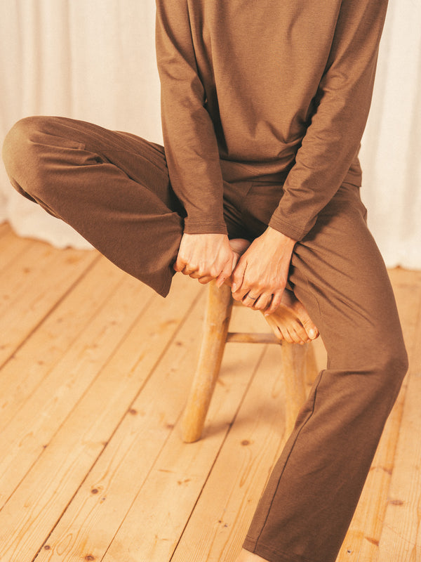 Pétrone pantalon de pyjama coton biologique tencel lyocell marron femme