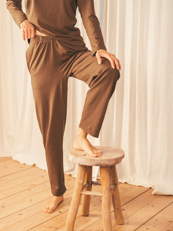 Pétrone pantalon de pyjama coton biologique tencel lyocell marron femme