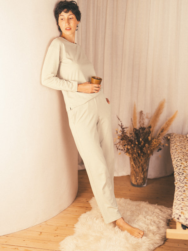 Pétrone pantalon de pyjama coton biologique tencel lyocell sable femme