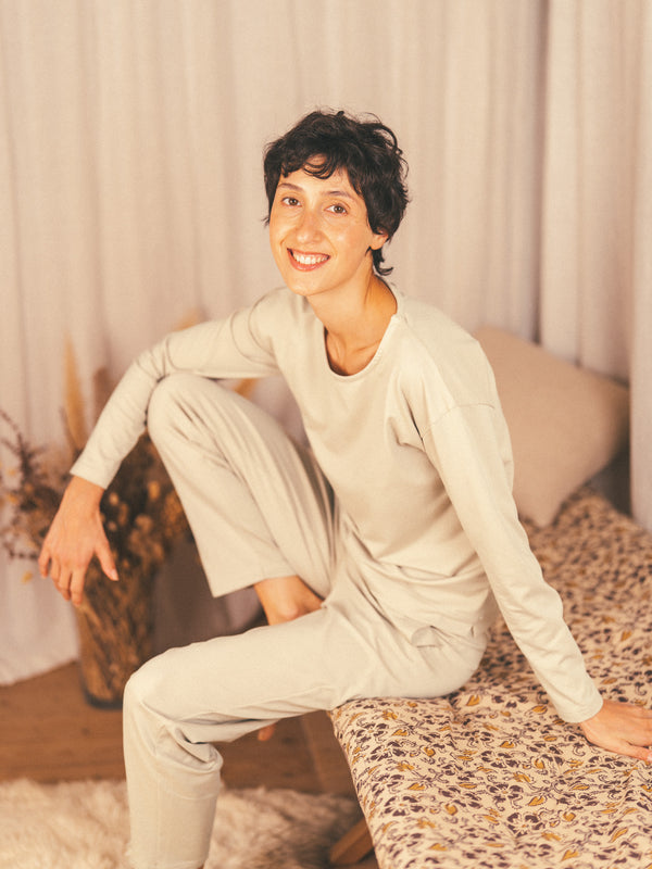Pétrone pantalon de pyjama coton biologique tencel lyocell sable femme