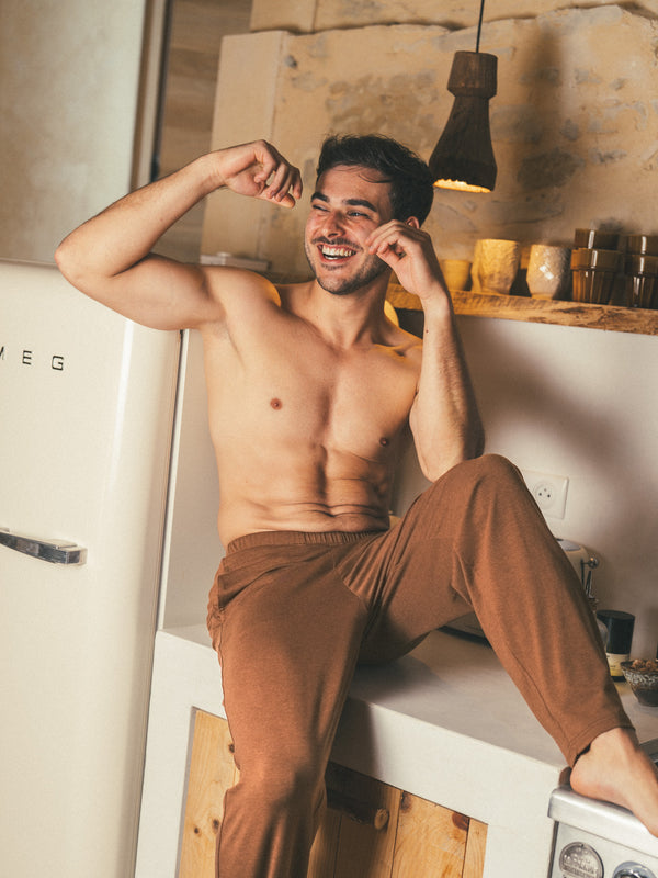 Pétrone pantalon de pyjama coton biologique tencel lyocell marron homme