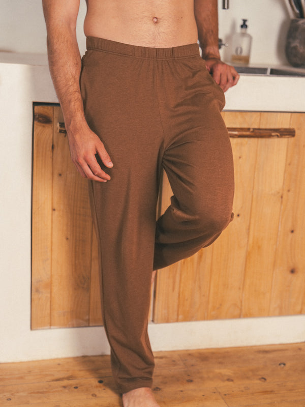 Pétrone pantalon de pyjama coton biologique tencel lyocell marron homme