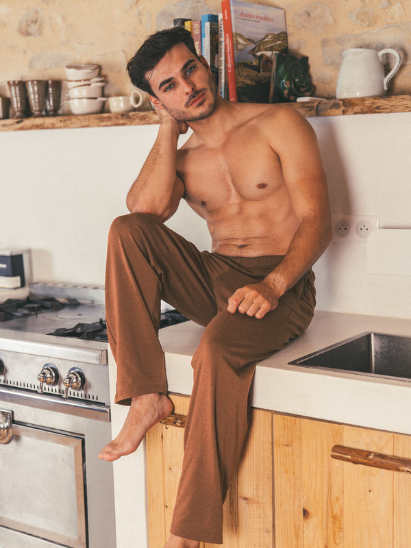 Pétrone pantalon de pyjama coton biologique tencel lyocell marron homme