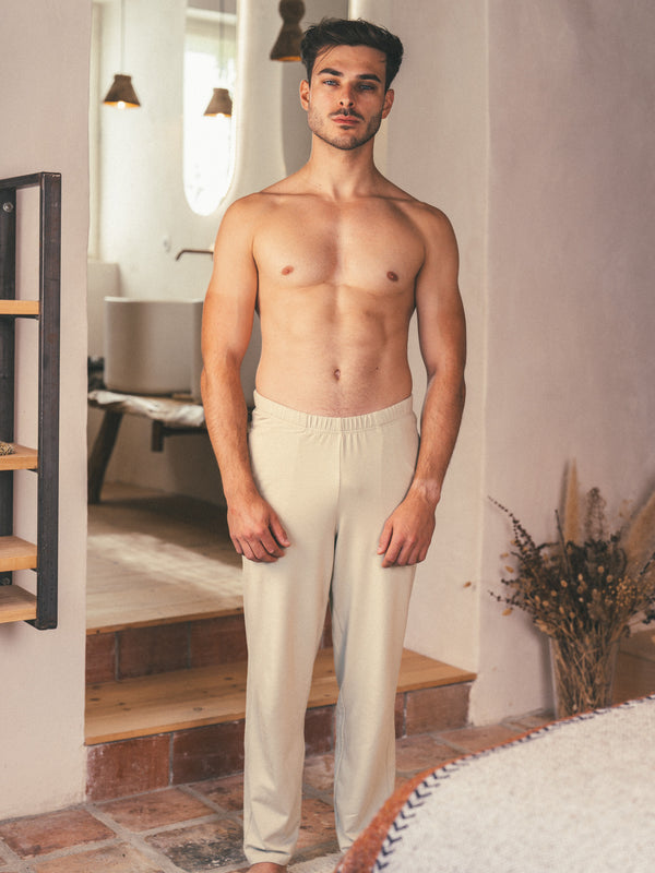Pétrone pantalon de pyjama coton biologique tencel lyocell sable homme
