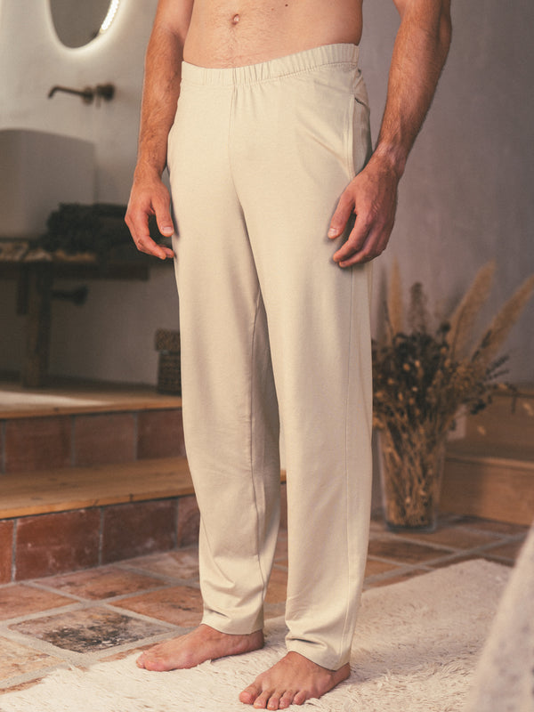 Pétrone pantalon de pyjama coton biologique tencel lyocell sable homme