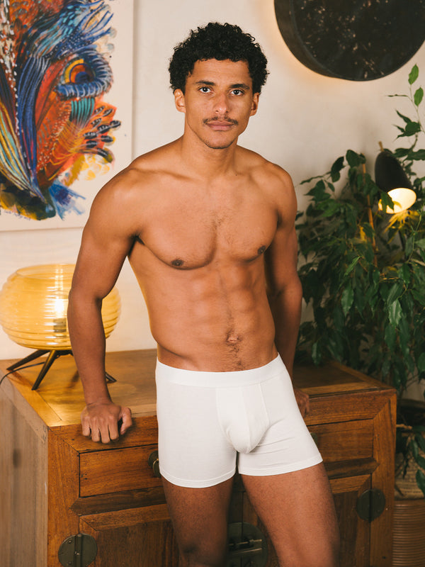 Pétrone boxer confort coton biologique Tencel Lyocell blanc crème homme#couleur_blanc-crème