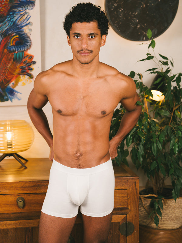 Pétrone boxer confort coton biologique Tencel Lyocell blanc crème homme#couleur_blanc-crème