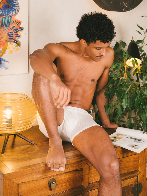 Pétrone boxer confort coton biologique Tencel Lyocell blanc crème homme#couleur_blanc-crème