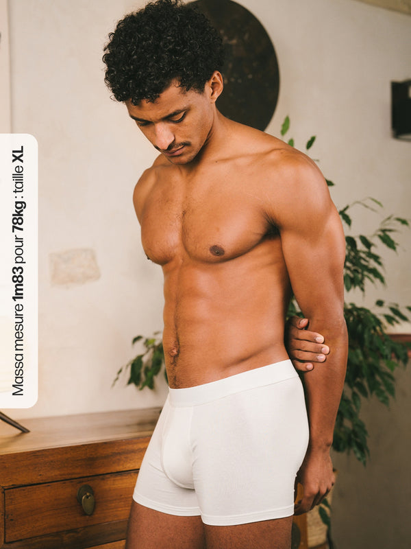 Pétrone boxer confort coton biologique Tencel Lyocell blanc crème homme#couleur_blanc-crème