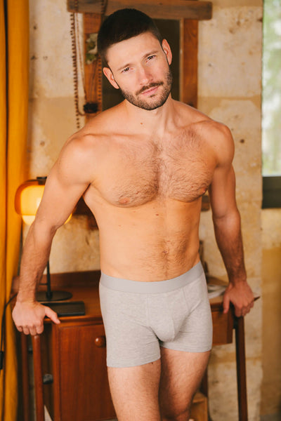 Pétrone boxer confort coton biologique Tencel Lyocell gris chiné clair homme