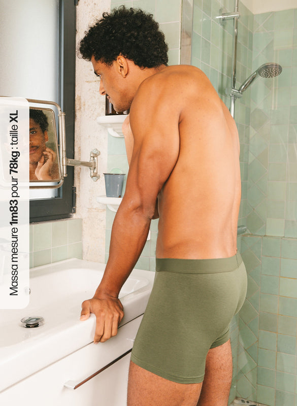 Pétrone boxer confort coton biologique Tencel Lyocell vert kaki homme#couleur_vert-kaki