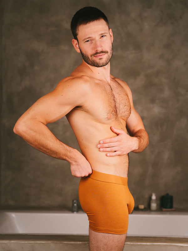 Pétrone boxer confort coton biologique Tencel Lyocell ocre homme#couleur_ocre