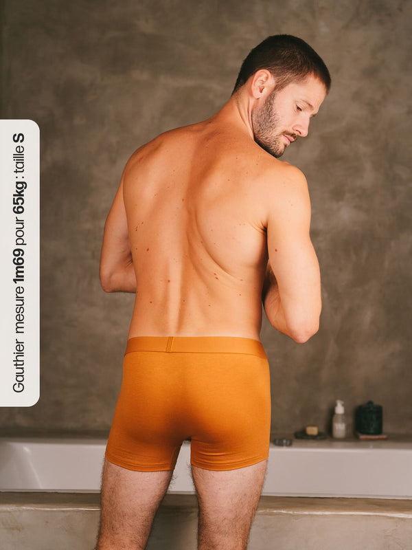 Pétrone boxer confort coton biologique Tencel Lyocell ocre homme#couleur_ocre