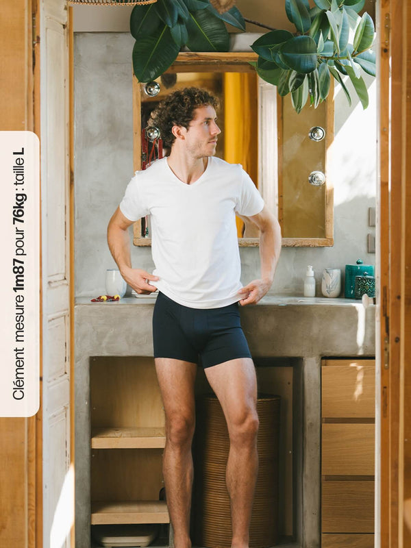 Pétrone boxer confort coton biologique Tencel Lyocell bleu marine homme#couleur_bleu-marine