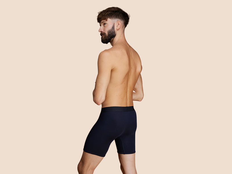 Pétrone boxer long laine mérinos Tencel bleu marine homme#couleur_bleu-marine