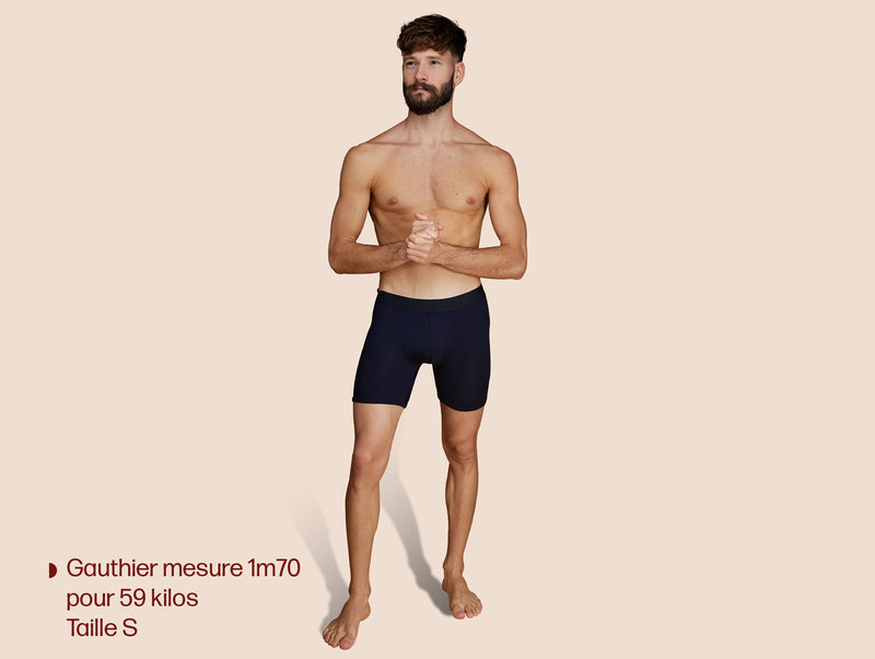 Pétrone boxer long laine mérinos Tencel bleu marine homme#couleur_bleu-marine