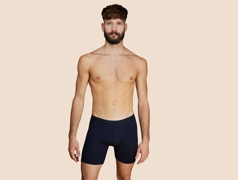 Pétrone boxer long laine mérinos Tencel bleu marine homme#couleur_bleu-marine