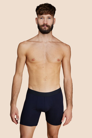 Pétrone boxer long laine mérinos Tencel bleu marine homme