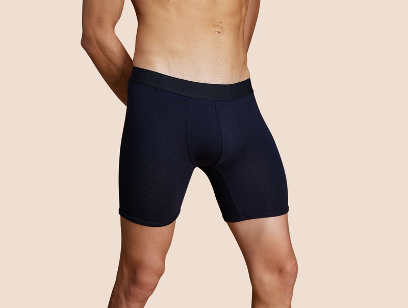 Pétrone boxer long laine mérinos Tencel bleu marine homme#couleur_bleu-marine