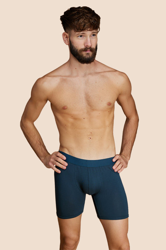 Pétrone boxer long laine mérinos Tencel bleu pétrole homme