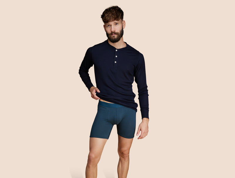 Pétrone boxer long laine mérinos Tencel bleu pétrole homme#couleur_bleu-pétrole